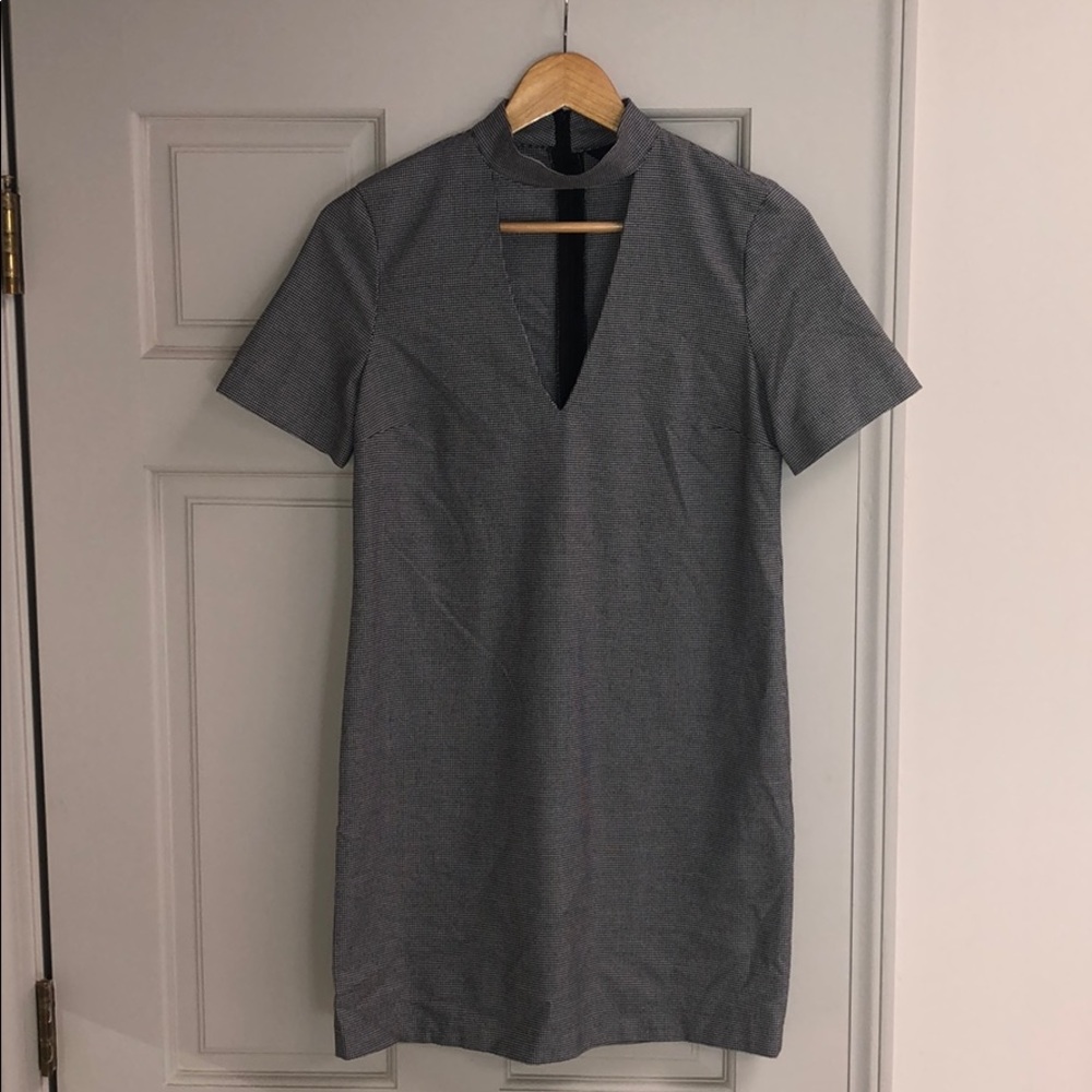 Zara Houndstooth V-Neck Choker Dress (Size XS)